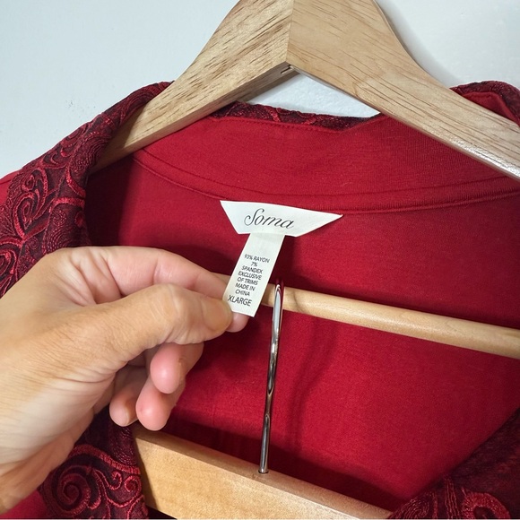 Soma Festive Red Lace Trim Long Sleeve & Pant Pajama Sleep Set size XL - Picture 5 of 12